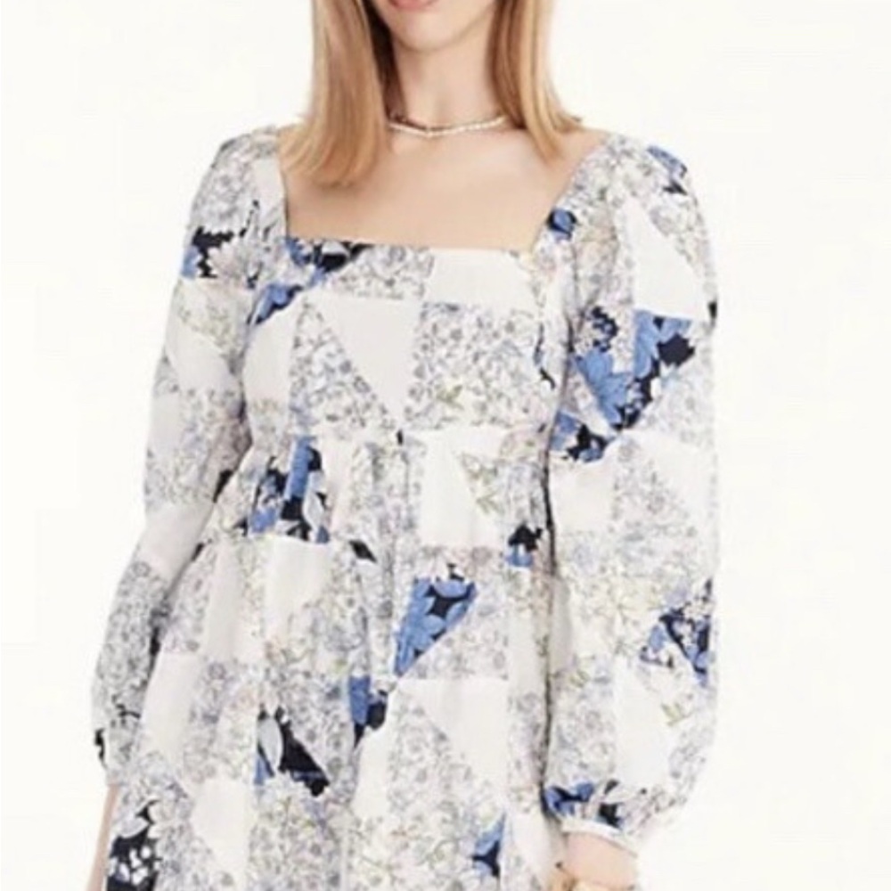 J. Crew Floral Patchwork Dress with Puff Sleeves